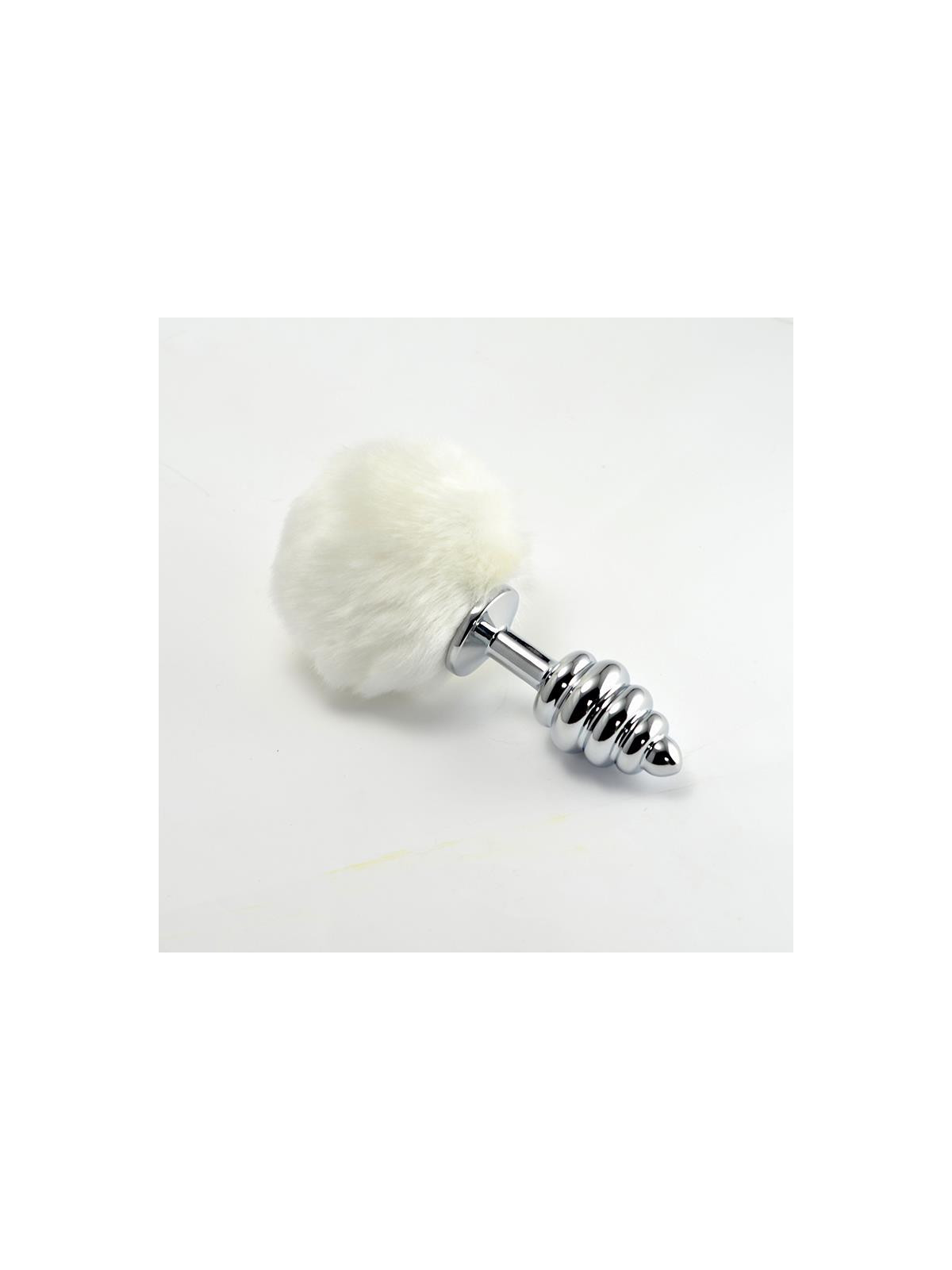 Plug Anal de Metal en Espiral con Pompon Blanco