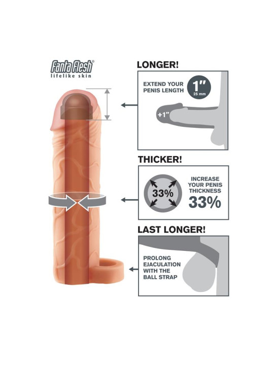 Fantasy X-tensions Perfect 2,5 cm Extensión de Pene con Anilla para Testículos - Color Natural