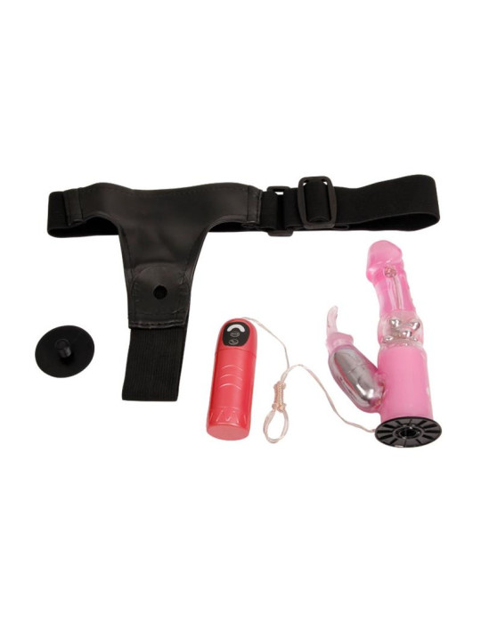 Baile Arnés con Dildo Vibrador Rosa 18 cm