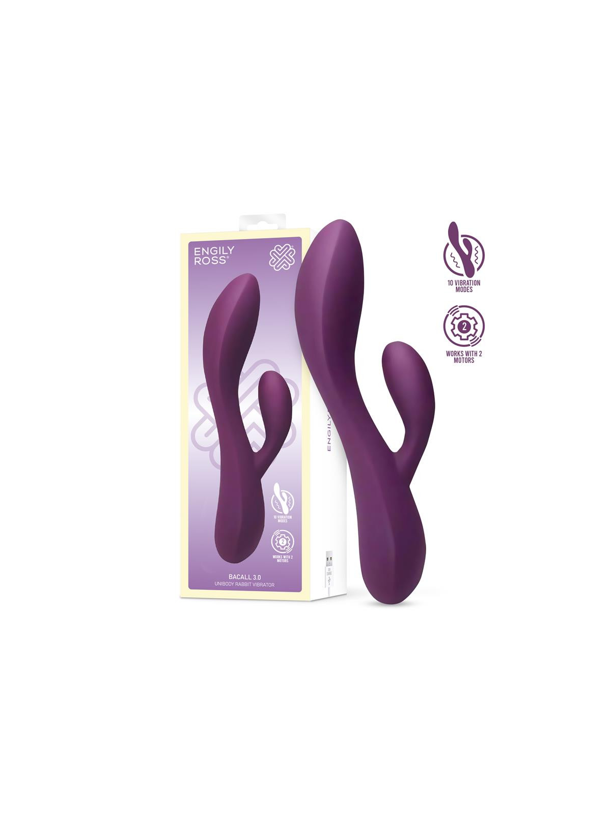 Bacall 3.0 Vibrador Silicona Liquida Inyectada Doble Motor USB Púrpura