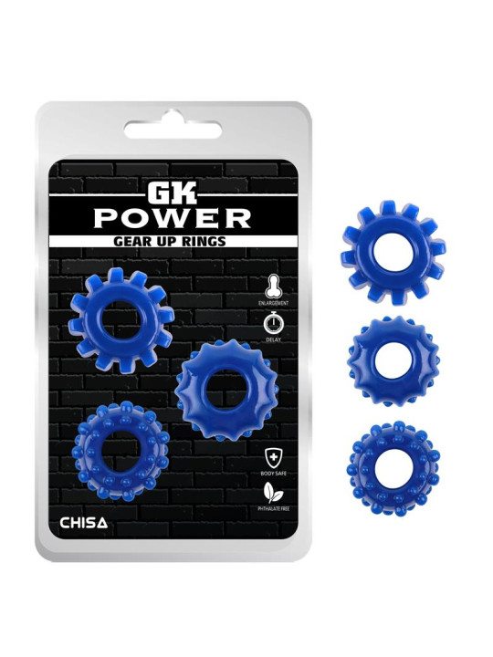 Kit 3 Anillos Pene Gear Up Azul