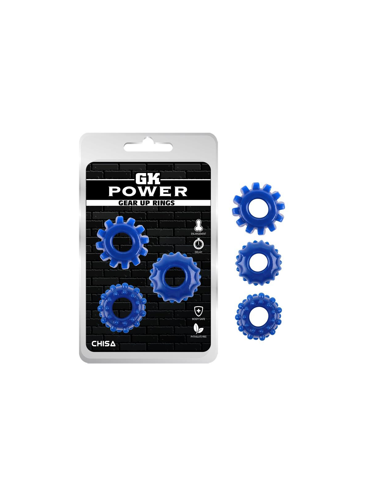 Kit 3 Anillos Pene Gear Up Azul