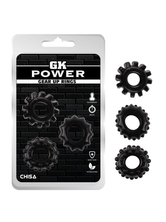 Kit 3 Anillos Pene Gear Up Negro