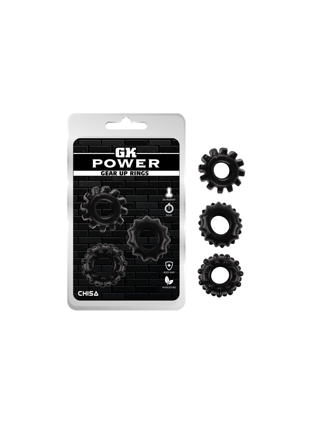 Kit 3 Anillos Pene Gear Up Negro