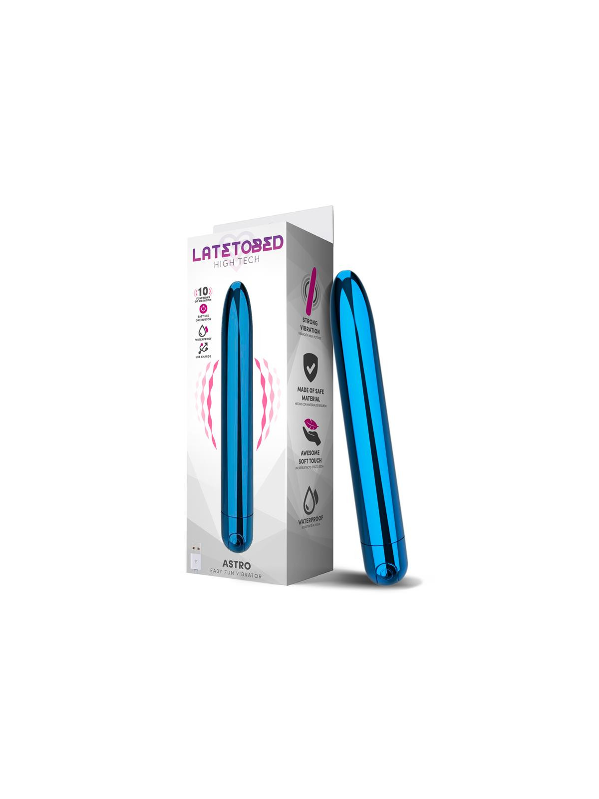 Astro Vibrador 10 Funciones 18.5 cm USB Azul