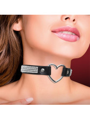 Collar con Corazón y Pedrería Estilo Choker Cuero Vegano Talla Única