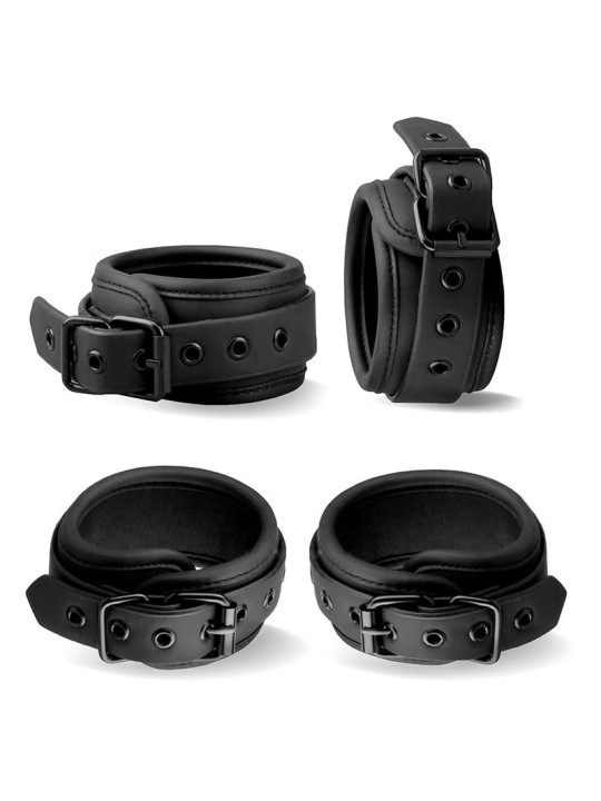 Barra Separadora Rígida Desmontable y 4 Esposas Desmontables Neopreno y Cuero Vegano