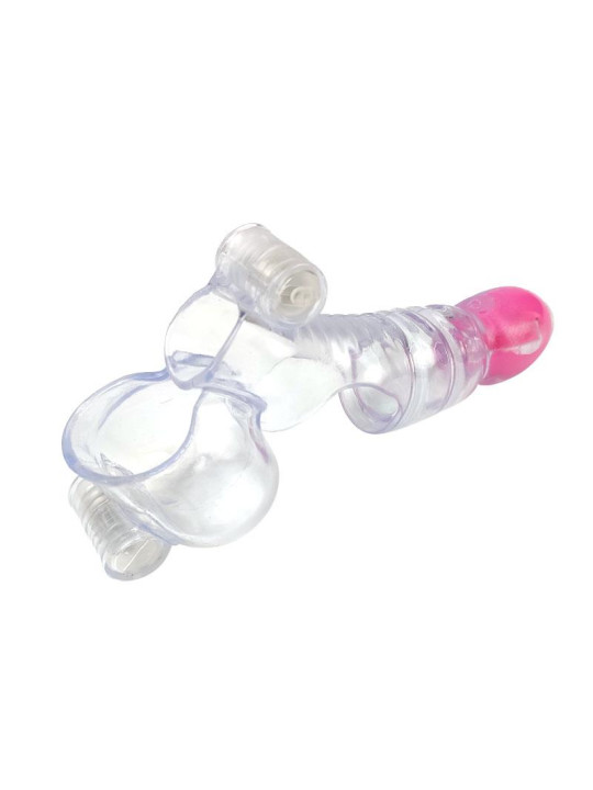 Funda para el Pene y Testículos 3 Balas Vibradoras Transparente