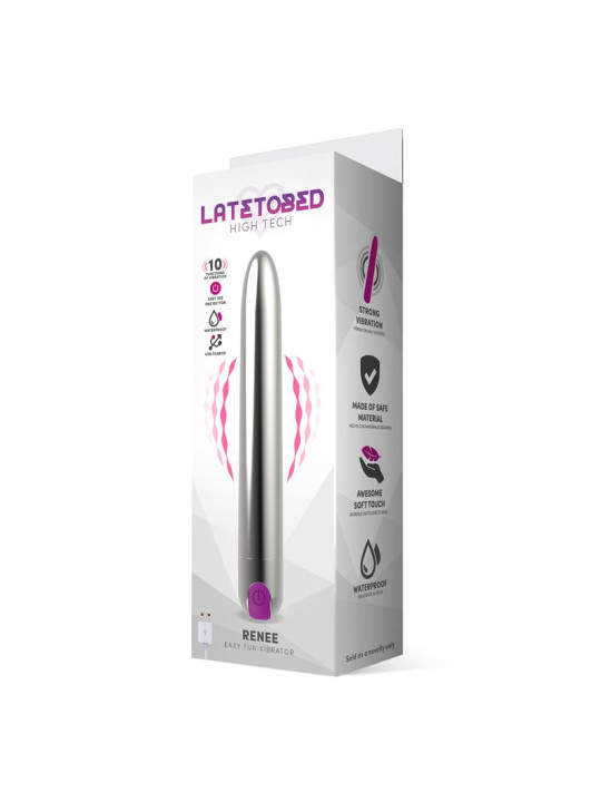 Renee Vibrador 10 Funciones 18,5 cm USB Plata