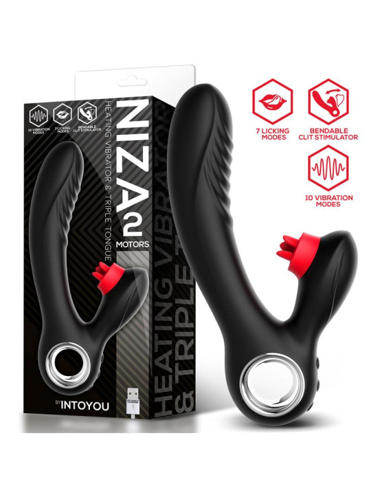 Niza Vibrador con Calor y Triple Lengua Estimuladora de Clítoris