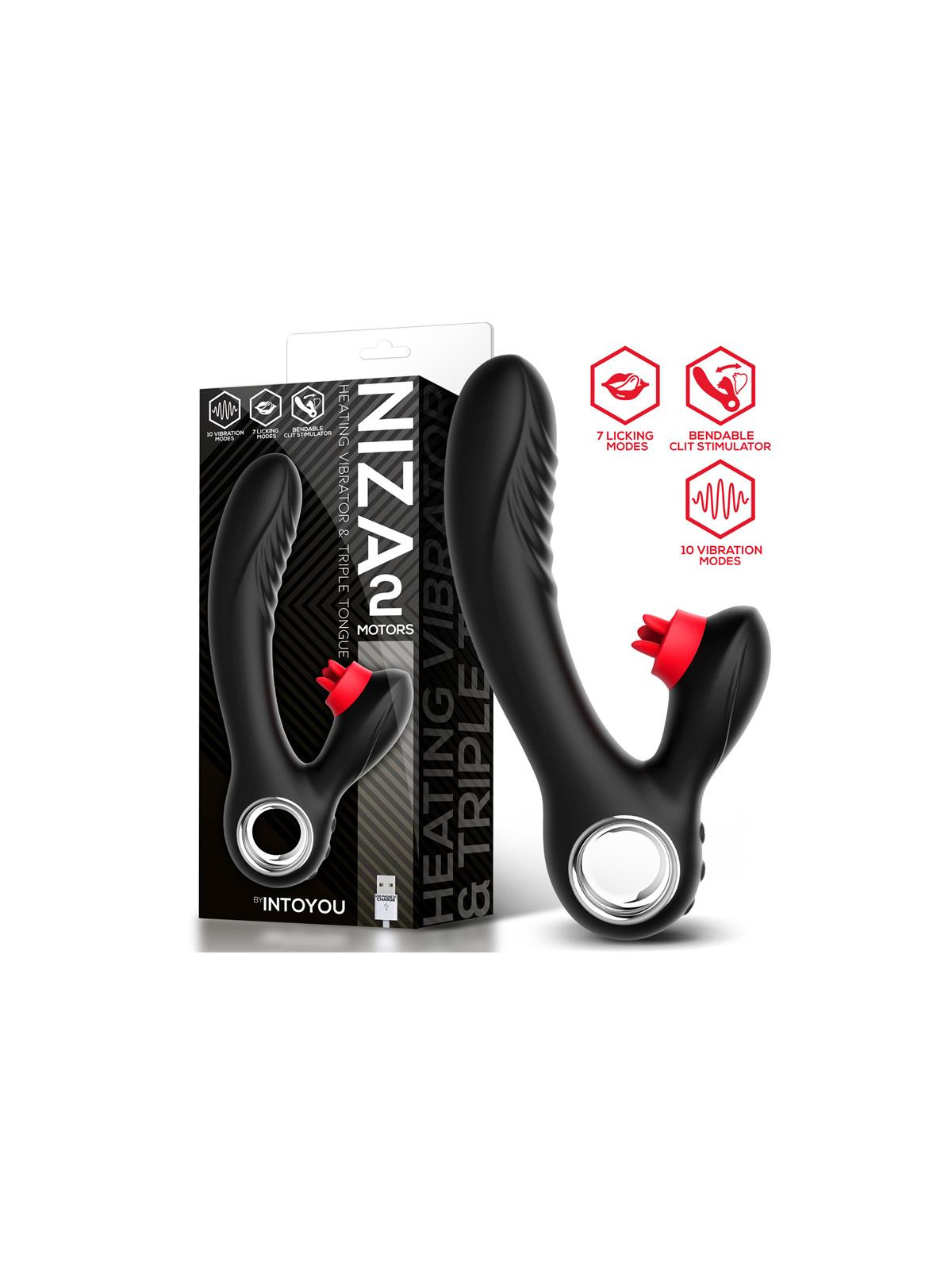 Niza Vibrador con Calor y Triple Lengua Estimuladora de Clítoris