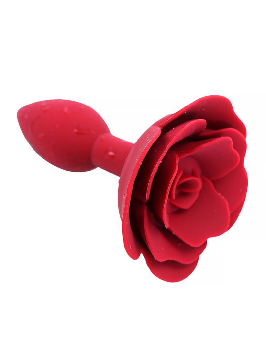 Plug Anal de Silicona con Rosa Rojo