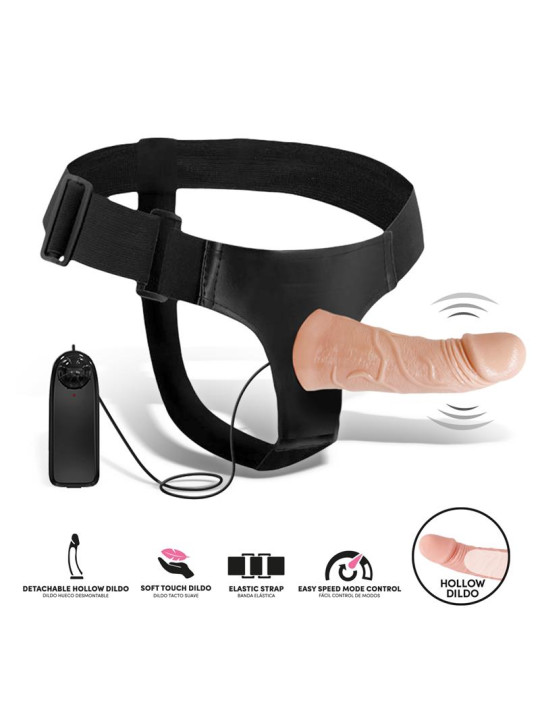 Eleto Arnés con Dildo Hueco Desmontable, Vibración y Control Remoto
