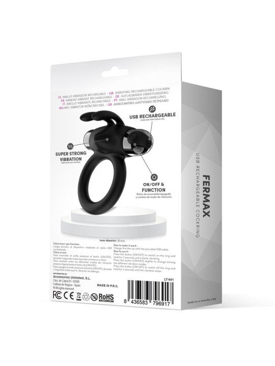 Fermax Anillo Vibrador con Conejito USB Silicona Negro