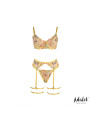 Zoey Set Sujetador, Tanga, Liguero y Ligas Amarillo Floral