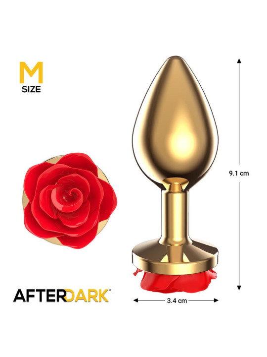 Plug Anal de Metal Dorado con Rosa Roja en la Base Talla M