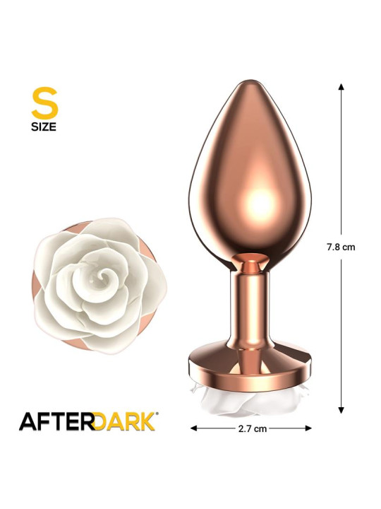 Plug Anal de Metal Oro Rosa con Rosa Blanca en la Base Talla S