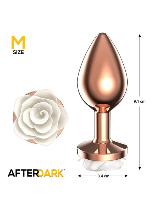 Plug Anal de Metal Oro Rosa con Rosa Blanca en la Base Talla M