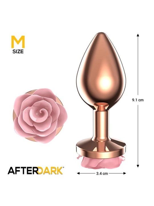 Plug Anal de Metal Oro Rosa con Rosa Rosa en la Base Talla M