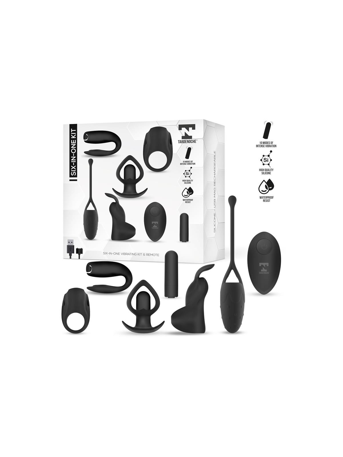 Six-In-One Kit de Bala Vibradora y 5 Accesorios de Silicona