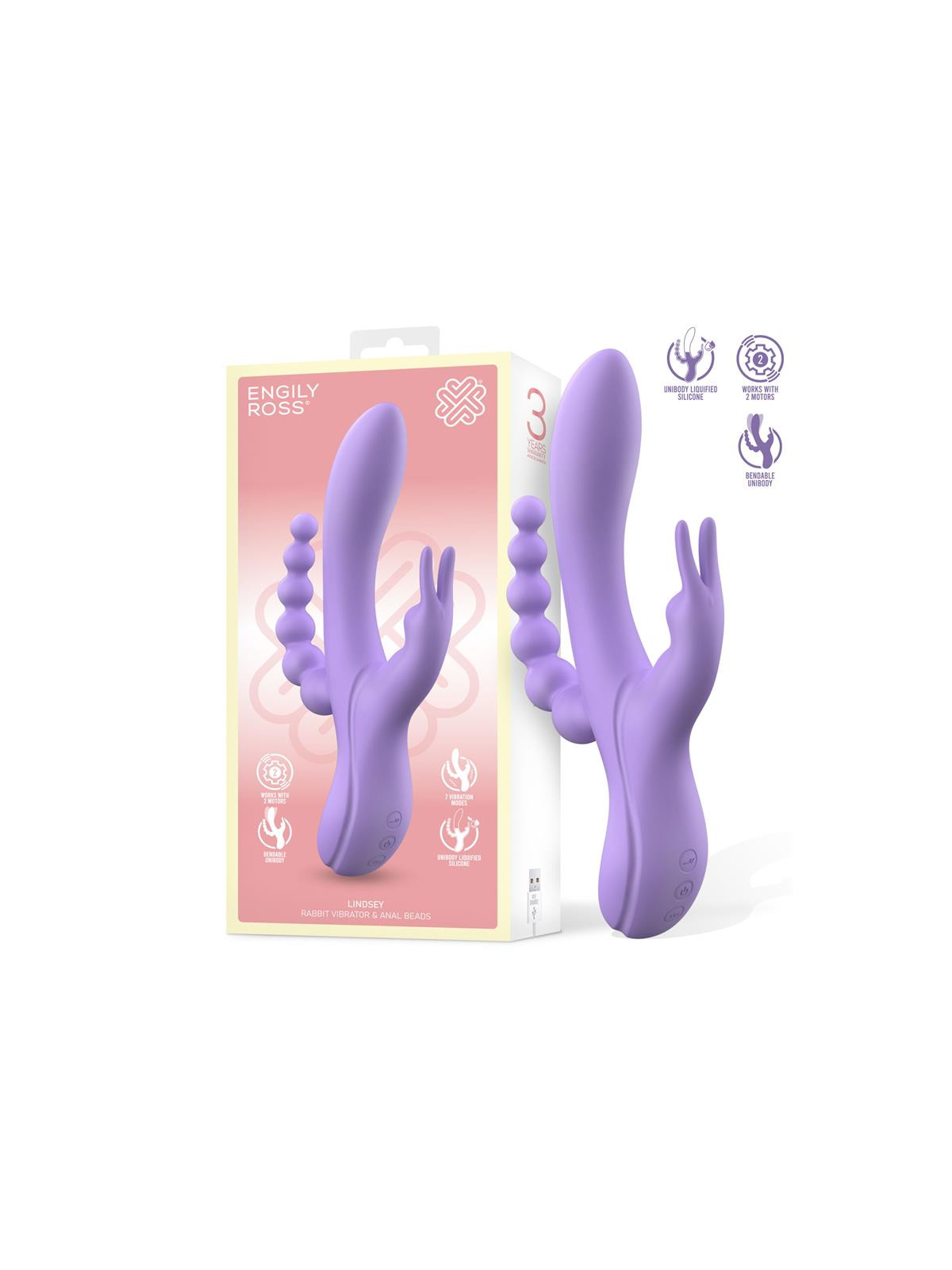 Lindsay Vibrador con Cadena Anal Silicona Líquida Unibody Flexible 2 Motores