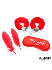 Set de 3 Piezas Antifaz, Plumas y Esposas