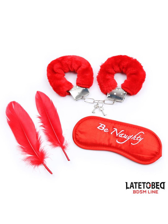 Set de 3 Piezas Antifaz, Plumas y Esposas