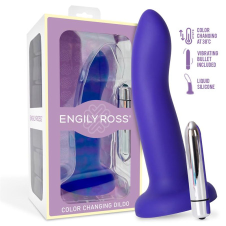 Dildo con Vibración que Cambia de Color Azul a Púrpura Talla M 17 cm