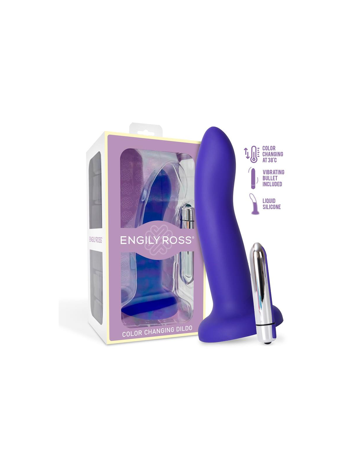 Dildo con Vibración que Cambia de Color Azul a Púrpura Talla M 17 cm