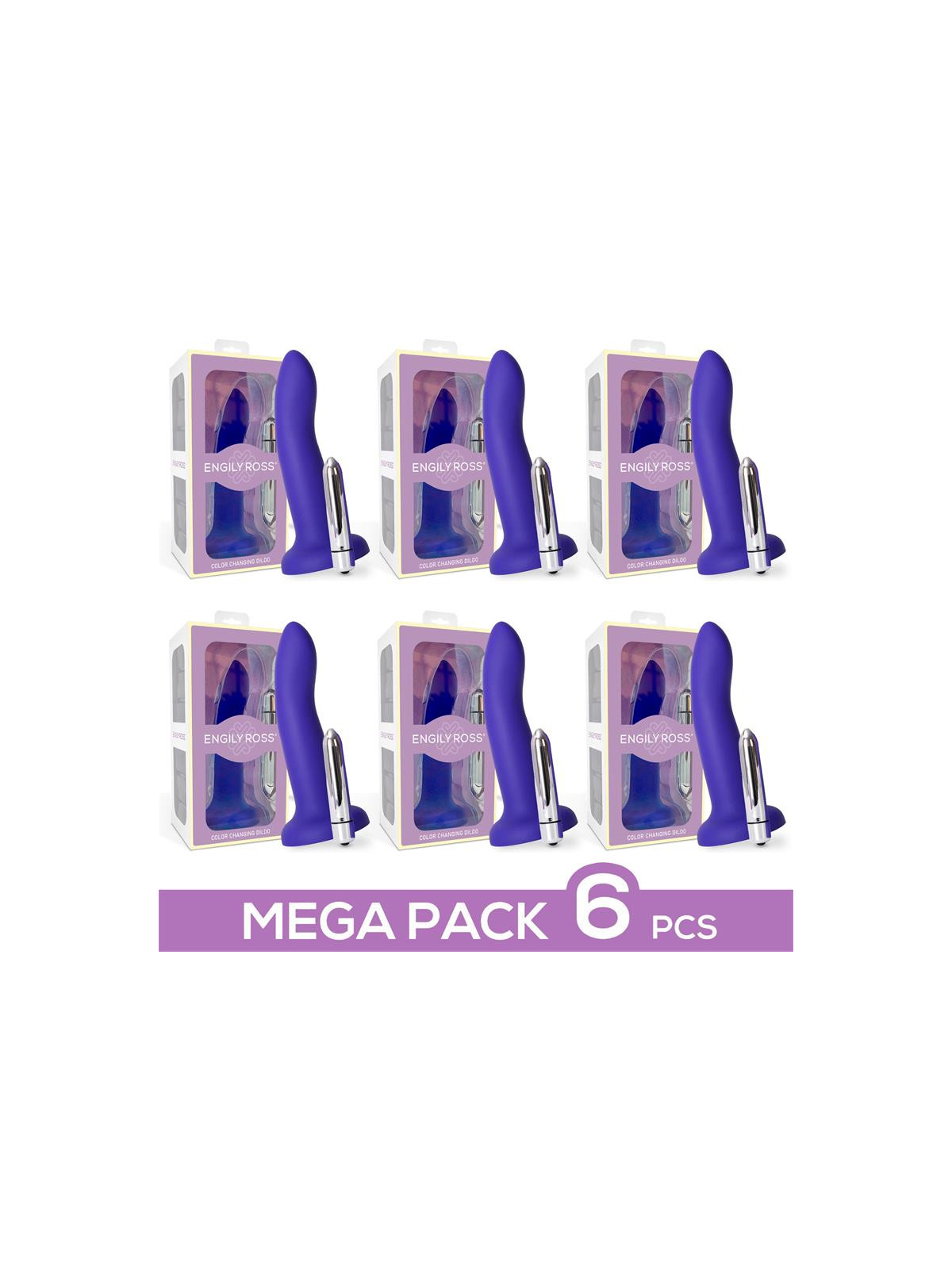 Pack 6 Dildo que Cambia de Color de Púrpura a Rosa Talla S 14 cm
