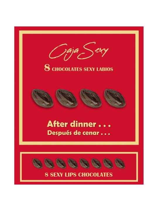 Caja Roja Sexy Forma de Labios Chocolate Negro 8 unidades