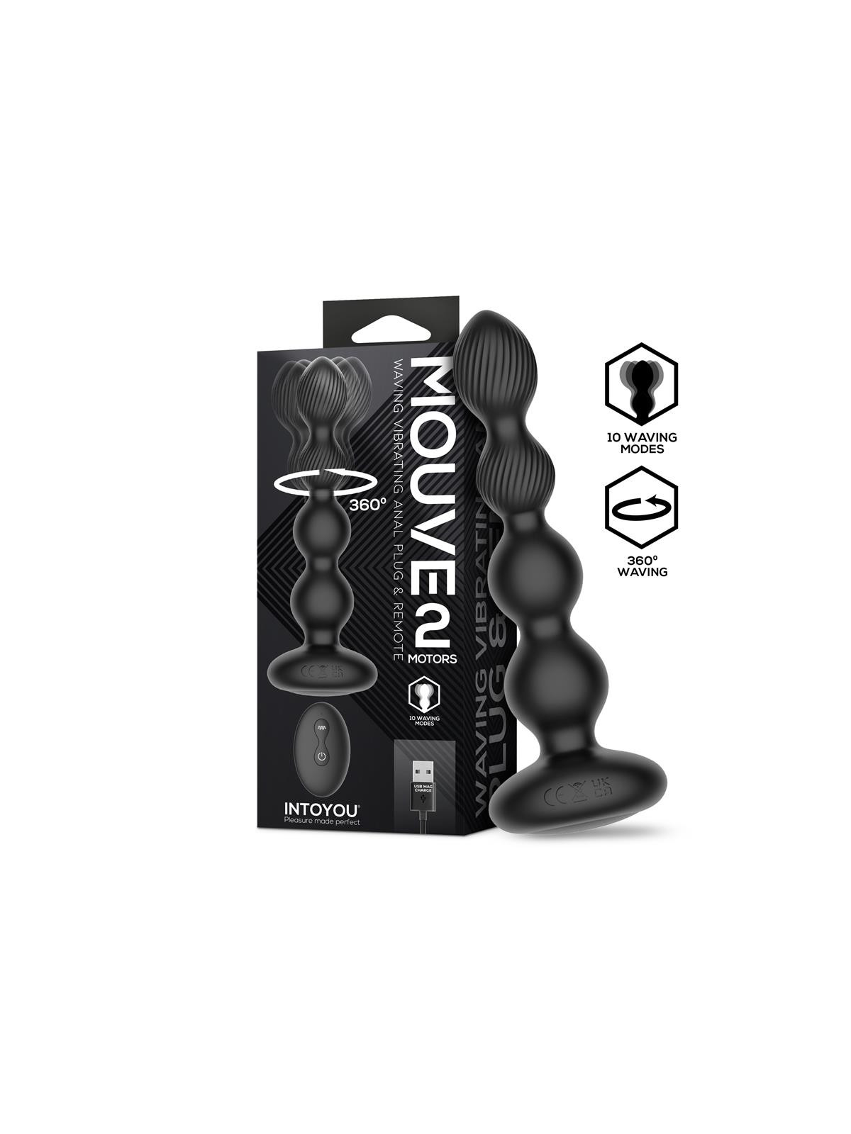 Mouve Plug Anal con Waving y Vibración con Control Remoto 2 Motores