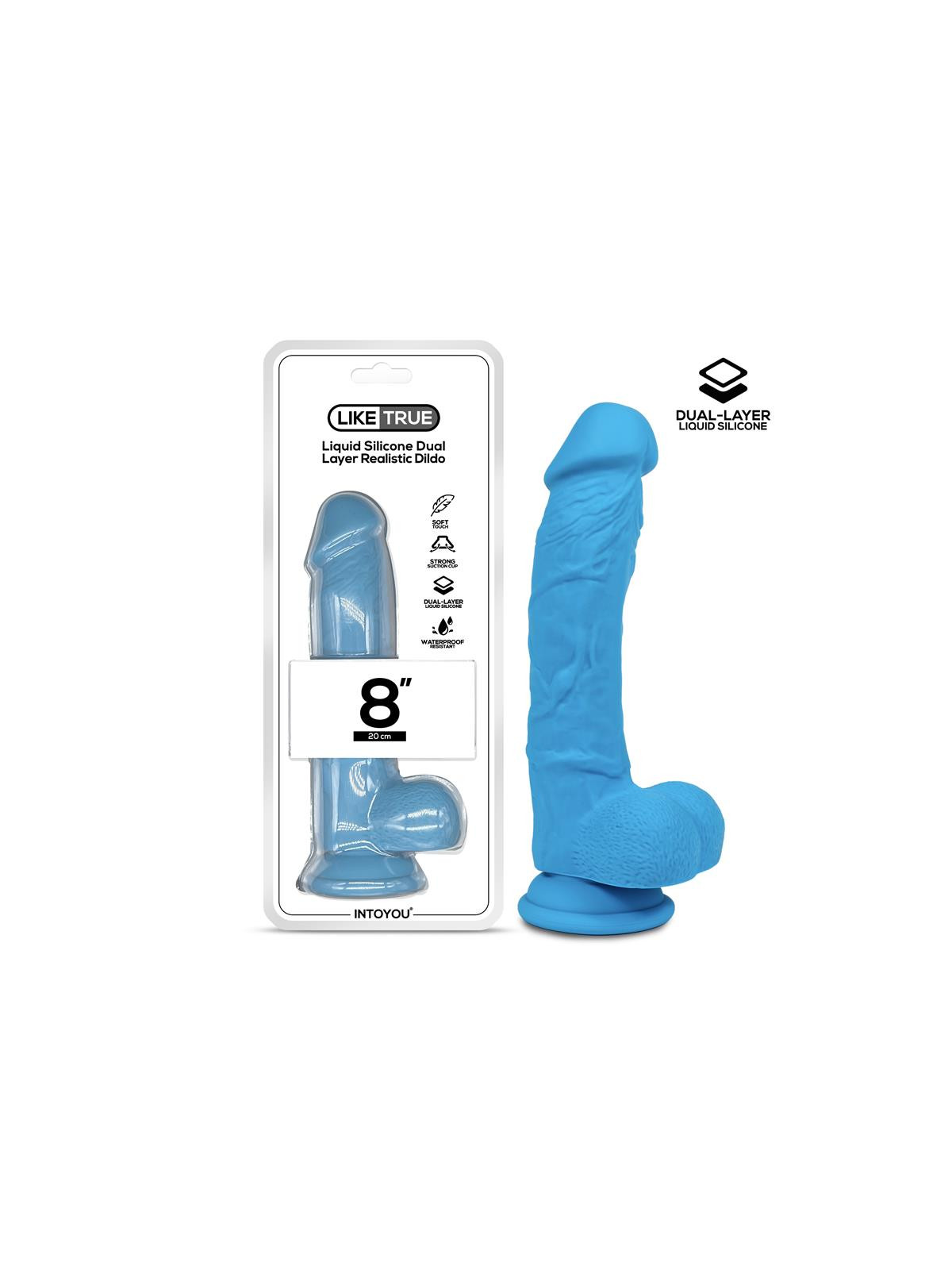 Dildo Realista Silicona Líquida Dual Layer 8 Azul