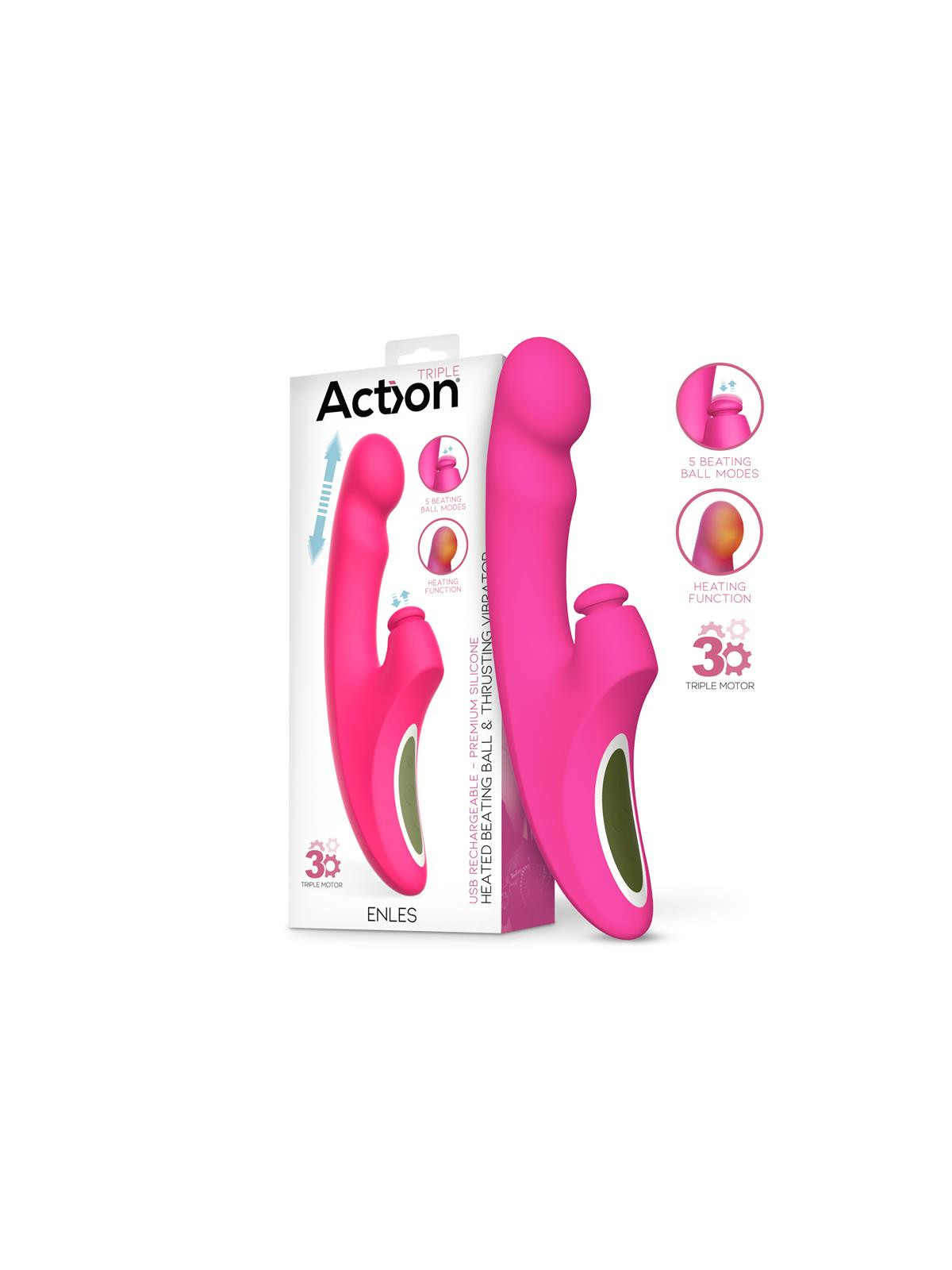 Enles Vibrador con Beating Ball, Thrusting y Función de Calor