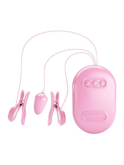 Huevo Vibrador y Pinzas para Pezones con Electro Estimulación - Rosa