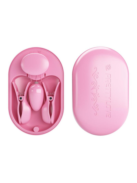 Surprise Box Huevo Vibrador y Pinzas para Pezones con Electro Estimulación Rosa