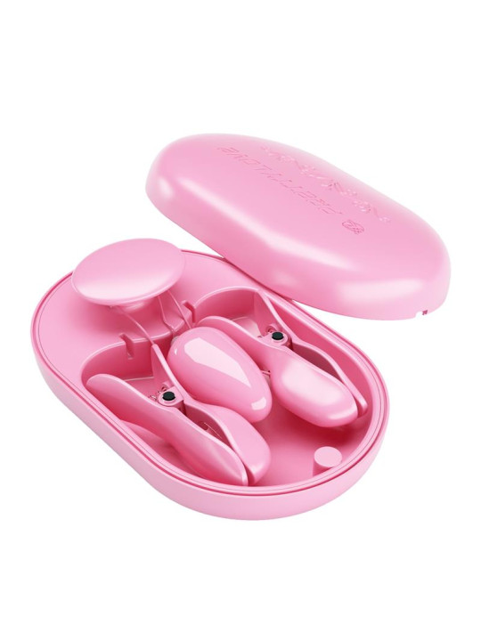 Surprise Box Huevo Vibrador y Pinzas para Pezones con Electro Estimulación Rosa