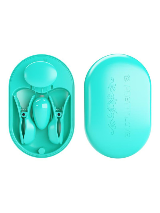 Surprise Box Huevo Vibrador y Pinzas para Pezones con Electro Estimulación Azul