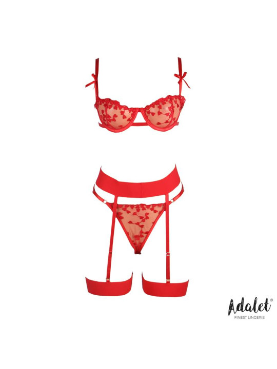 Zoey Set Sujetador, Tanga y Liguero con Corazones Rojo