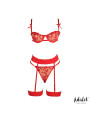 Zoey Set Sujetador, Tanga y Liguero con Corazones Rojo