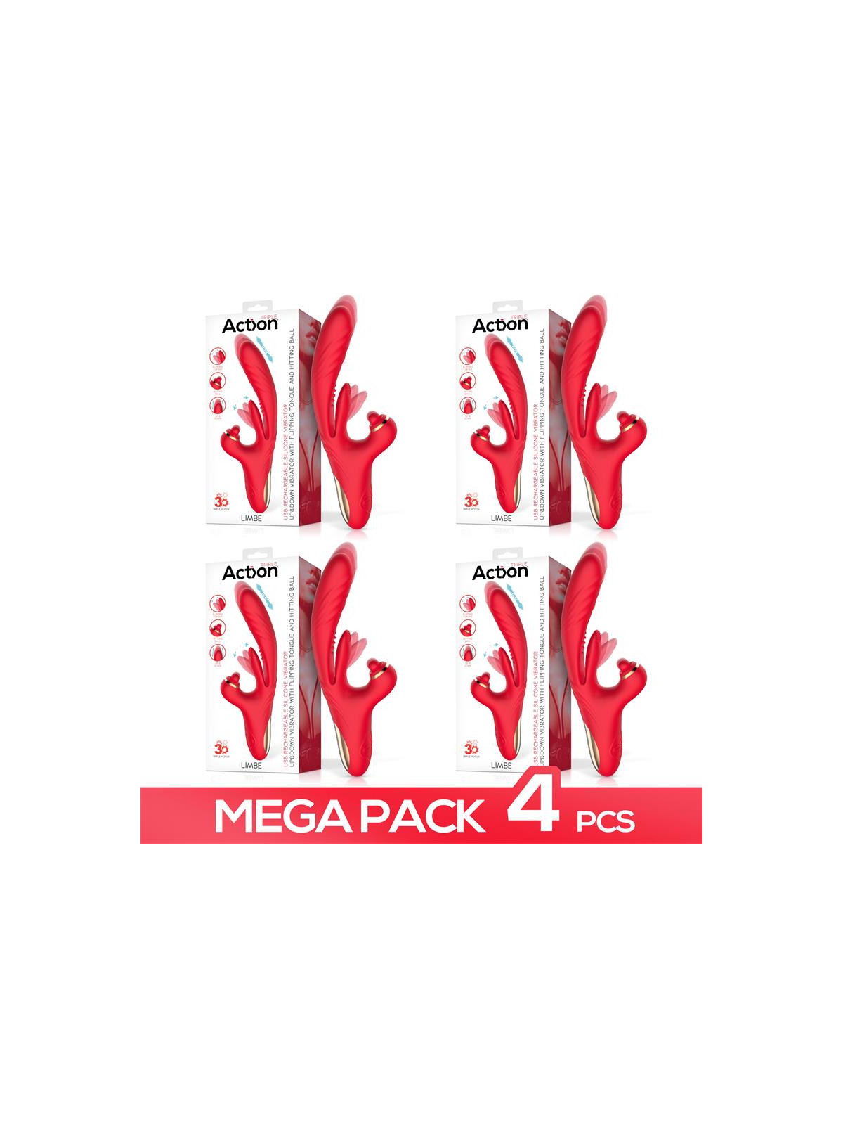 Pack de 4 Limbe Vibrador con Lengua Flip-Flap, Bola Percutora y Up and Down