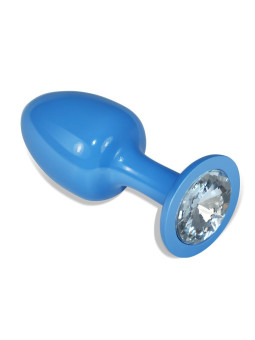 Plug Anal de Metal Azul Rosebud con Joya Transparente