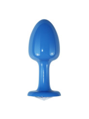 Plug Anal de Metal Azul Rosebud con Joya Transparente