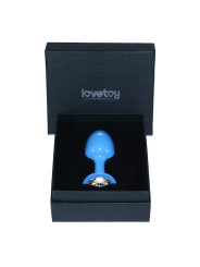 Plug Anal de Metal Azul Rosebud con Joya Transparente