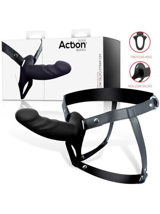 Arnés Strap-On con Dildo Hueco Silicona Premium Talla S Negro
