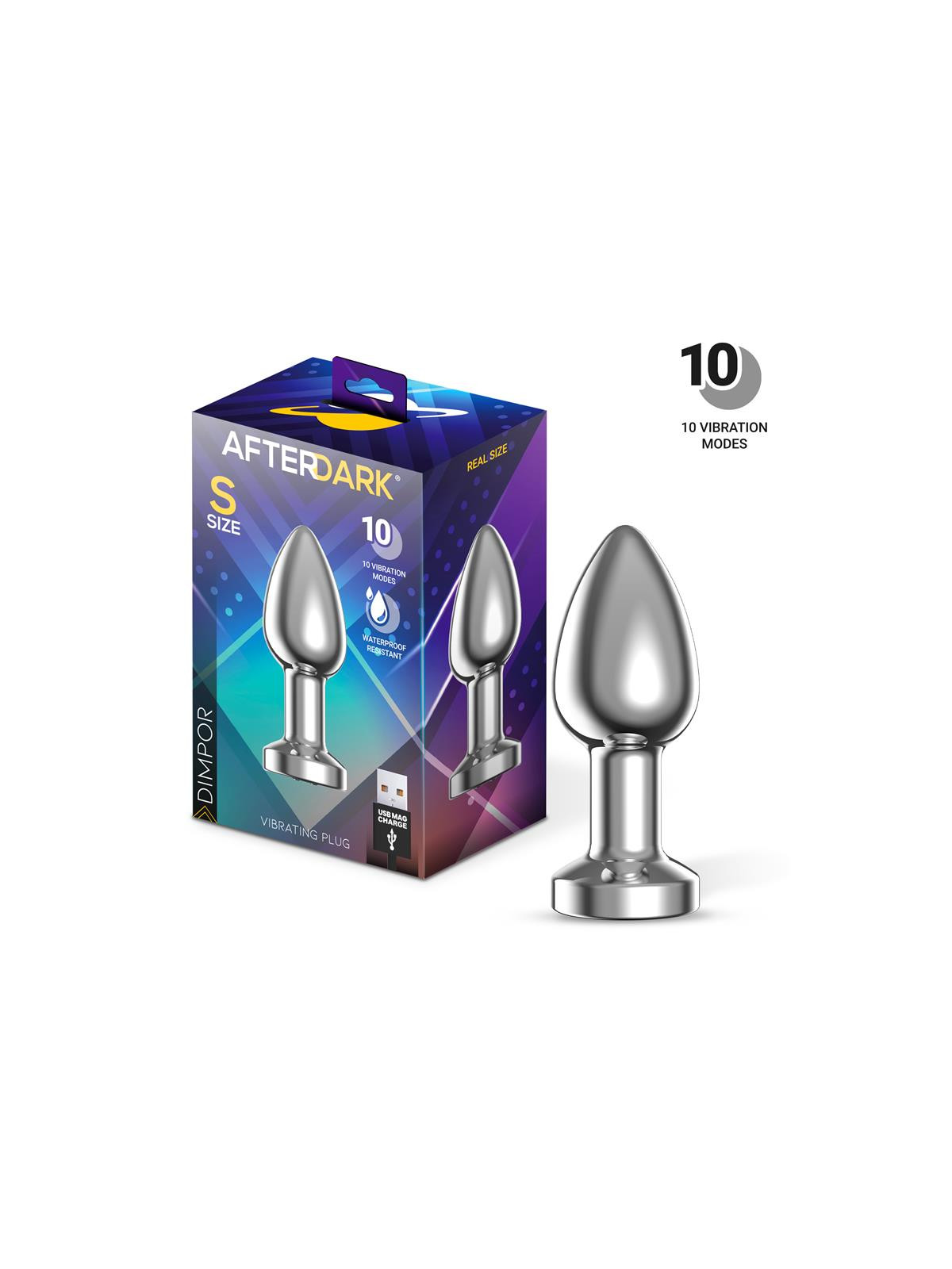 Dimpor Plug Anal Cromado con Vibración USB Magnético Talla S