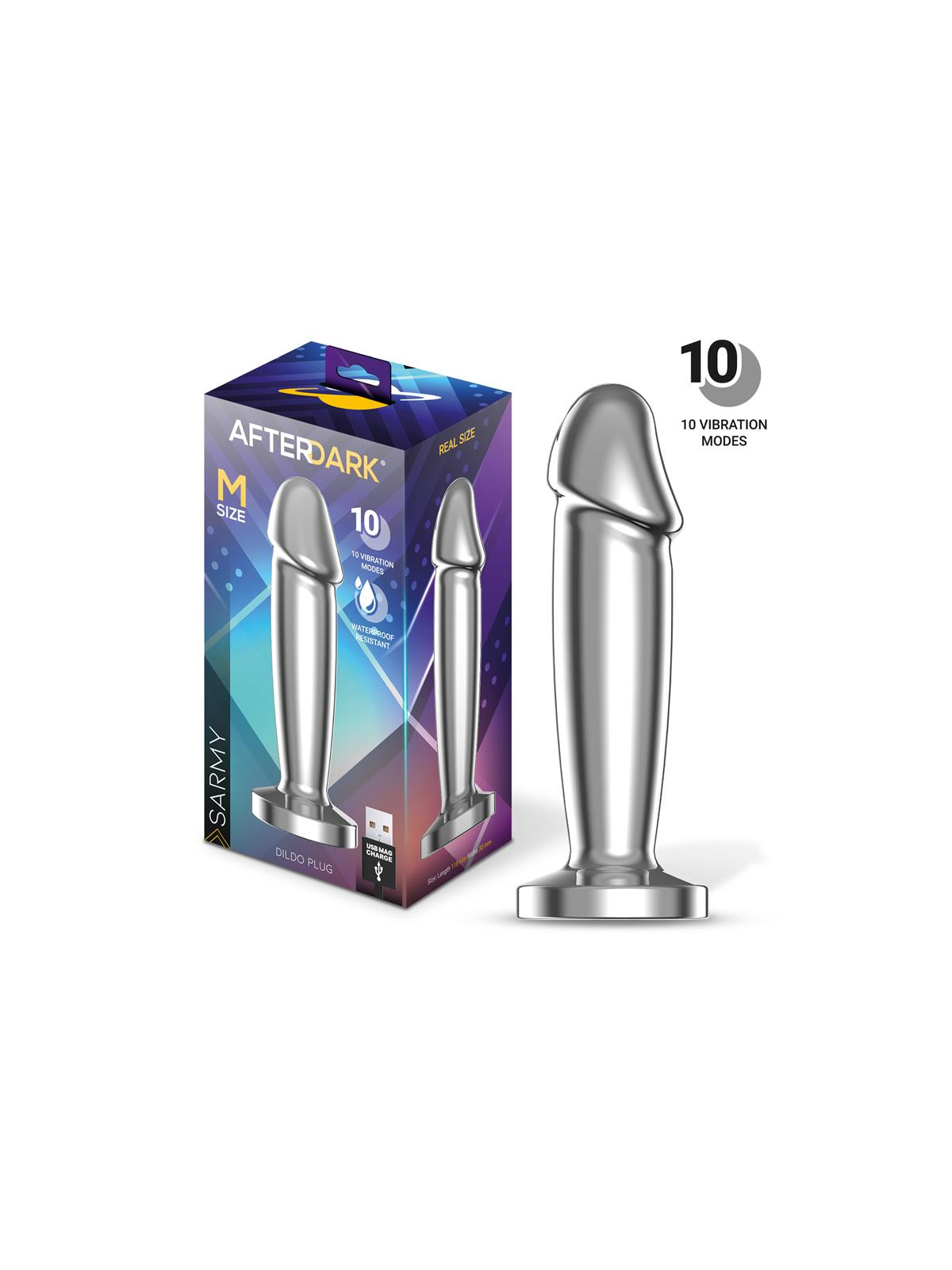 Sarmy Plug Anal Cromado con Vibración USB Magnético Talla M