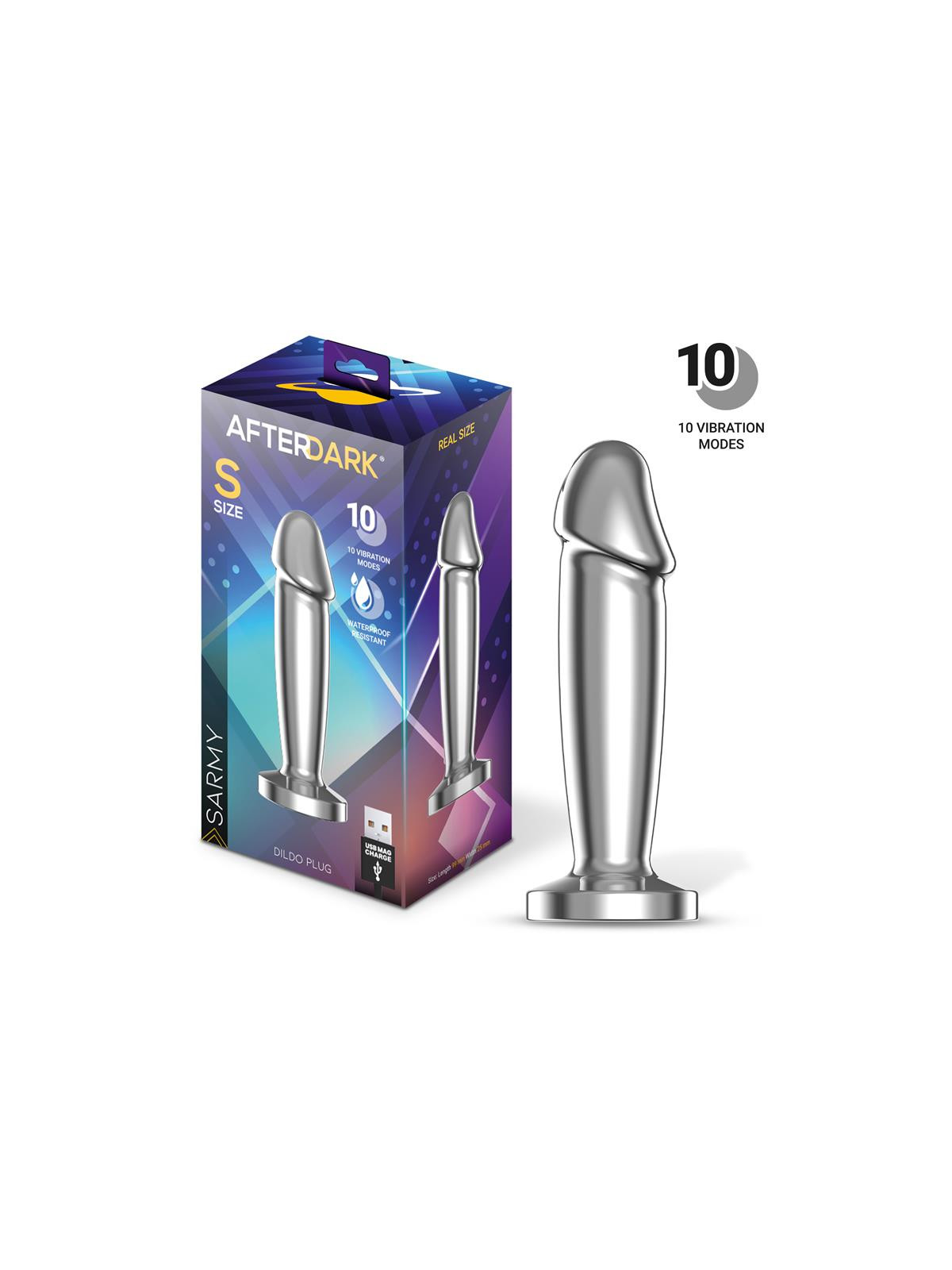 Sarmy Plug Anal Cromado con Vibración USB Magnético Talla S