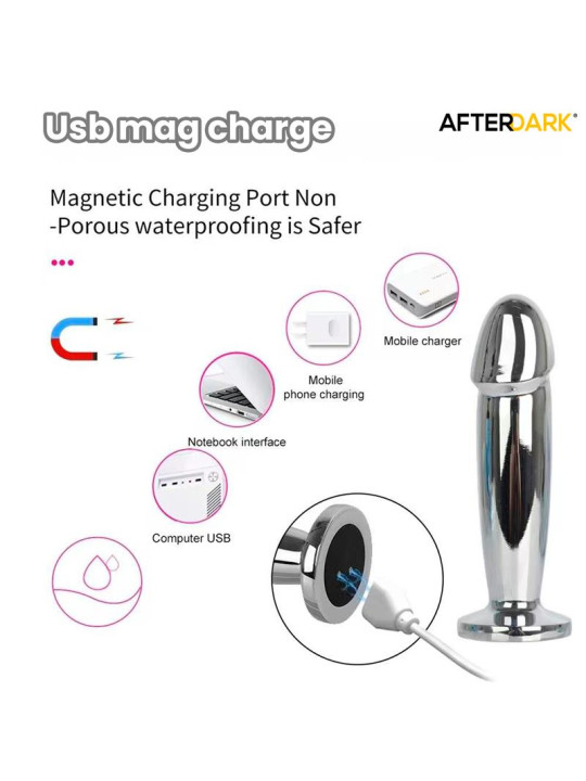 Sarmy Plug Anal Cromado con Vibración USB Magnético Talla S