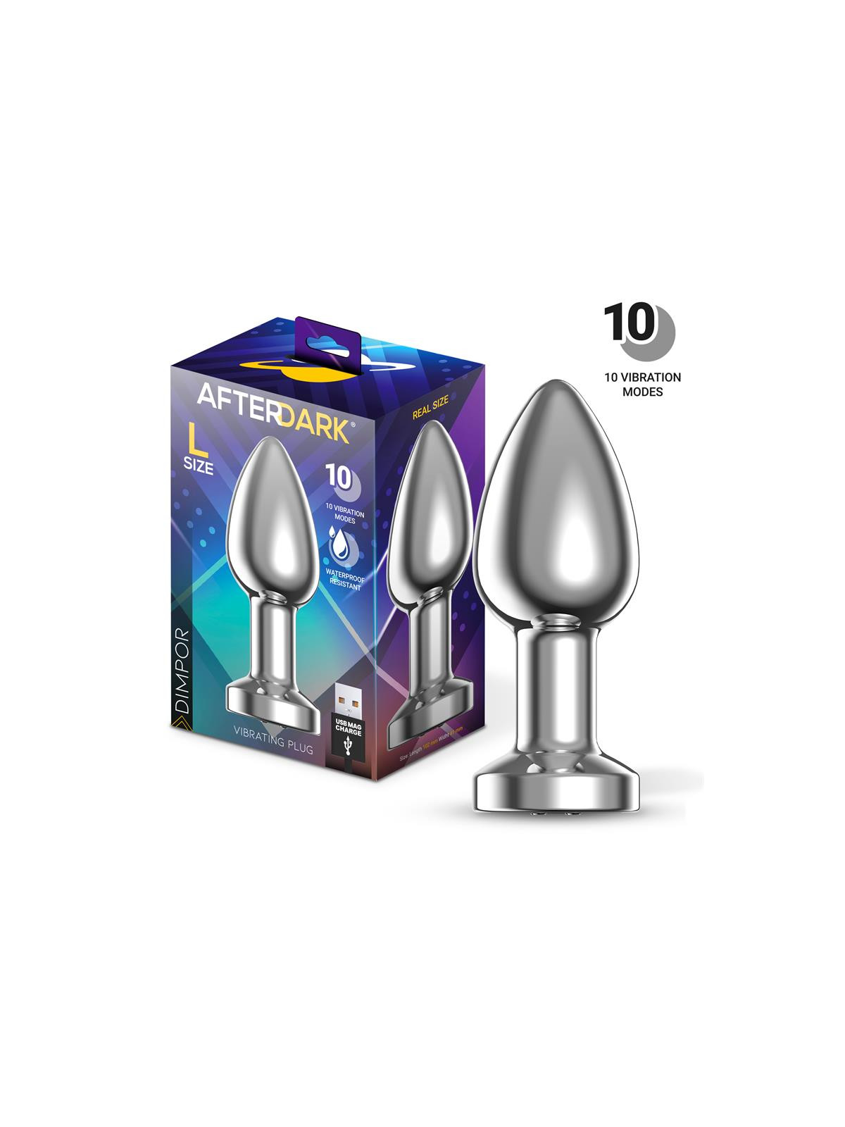 Dimpor Plug Anal Cromado con Vibración USB Magnético Talla L